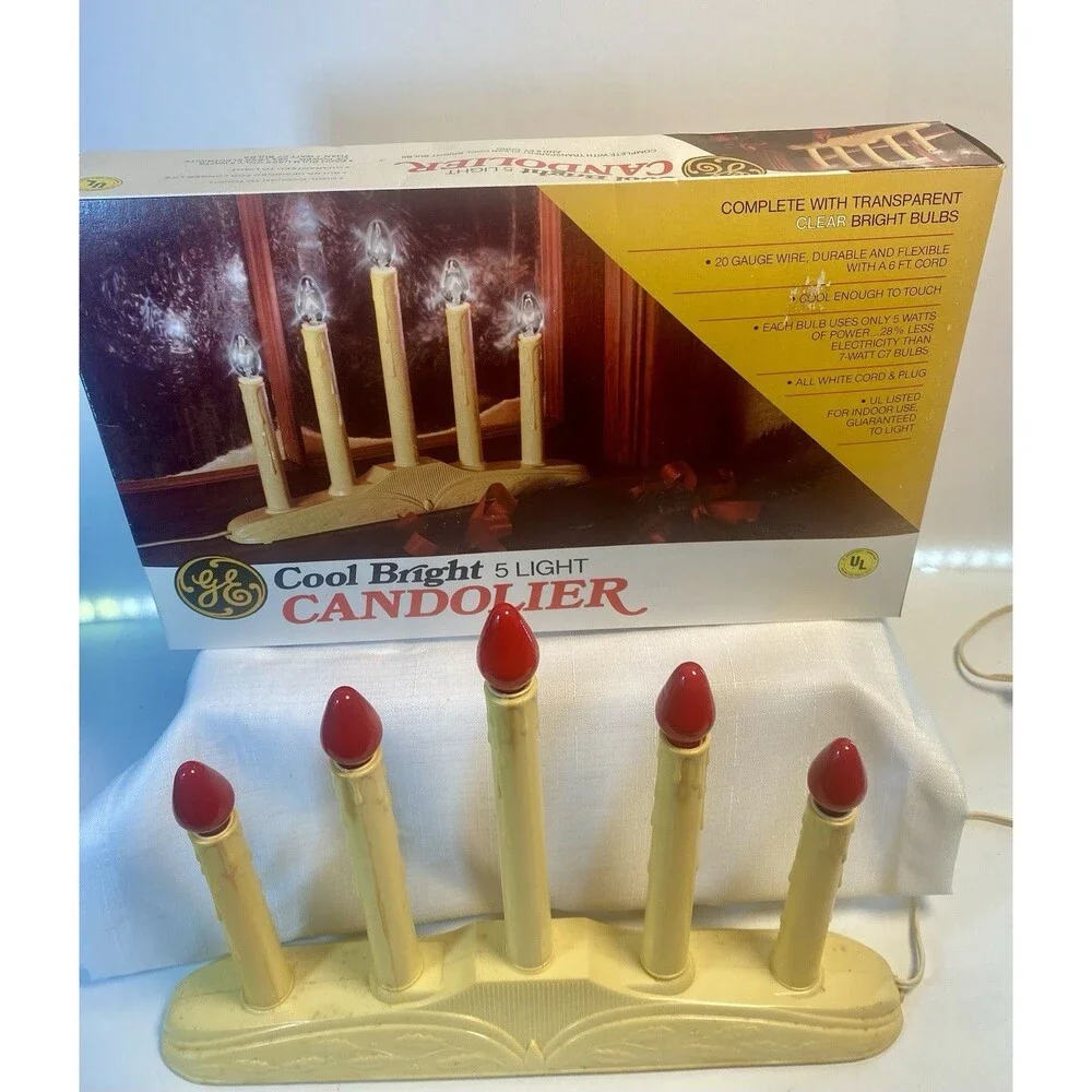 Vintage Christmas GE 5 Light Candolier Candelabra Window Lights w/Box WORKS
